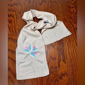 Merino  Cream Floral Embroidered Scarf Italy
